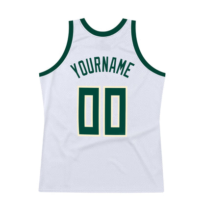 Custom White Hunter Green-Cream Authentic Throwback Basketball Jersey - Sky-Custom