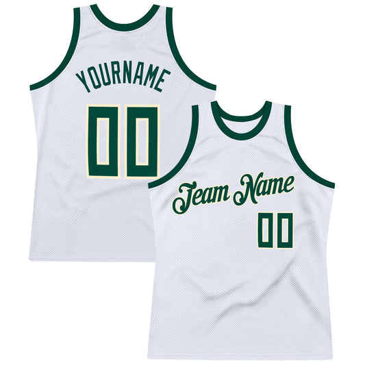 Custom White Hunter Green-Cream Authentic Throwback Basketball Jersey - Sky-Custom