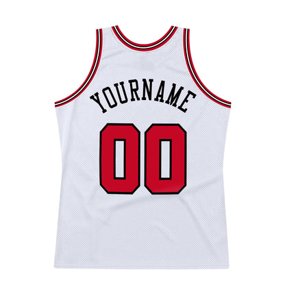 Custom White Red-Black Authentic Throwback Basketball Jersey - Sky-Custom