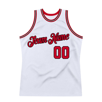 Custom White Red-Black Authentic Throwback Basketball Jersey - Sky-Custom
