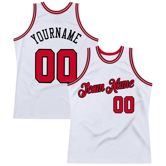 Custom White Red-Black Authentic Throwback Basketball Jersey - Sky-Custom