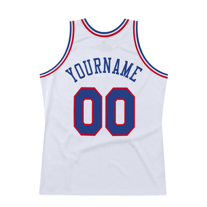 Custom White Royal-Red Authentic Throwback Basketball Jersey - Sky-Custom