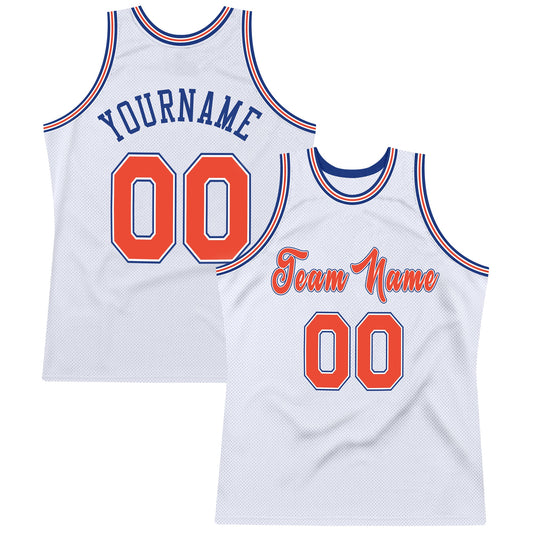 Custom White Orange-Royal Authentic Throwback Basketball Jersey - Sky-Custom