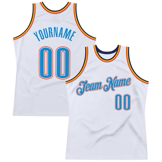 Custom White Blue-Orange Authentic Throwback Basketball Jersey - Sky-Custom