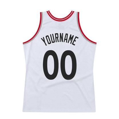 Custom White Black-Red Authentic Throwback Basketball Jersey - Sky-Custom