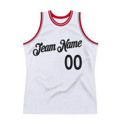 Custom White Black-Red Authentic Throwback Basketball Jersey - Sky-Custom