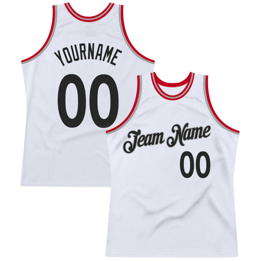 Custom White Black-Red Authentic Throwback Basketball Jersey - Sky-Custom