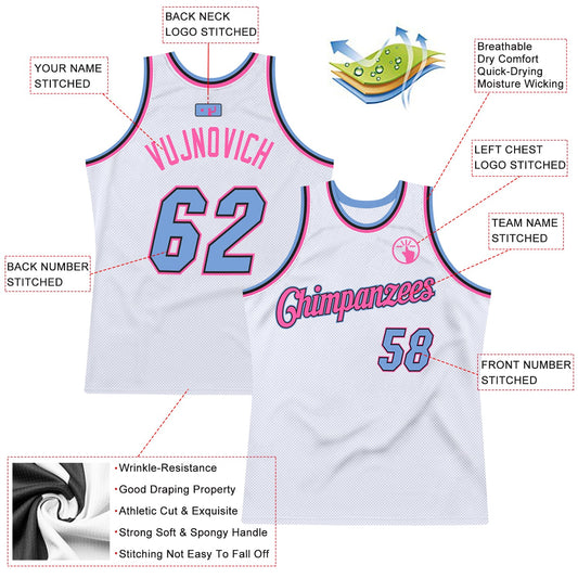 Custom White Light Blue-Pink Authentic Throwback Basketball Jersey - Sky-Custom