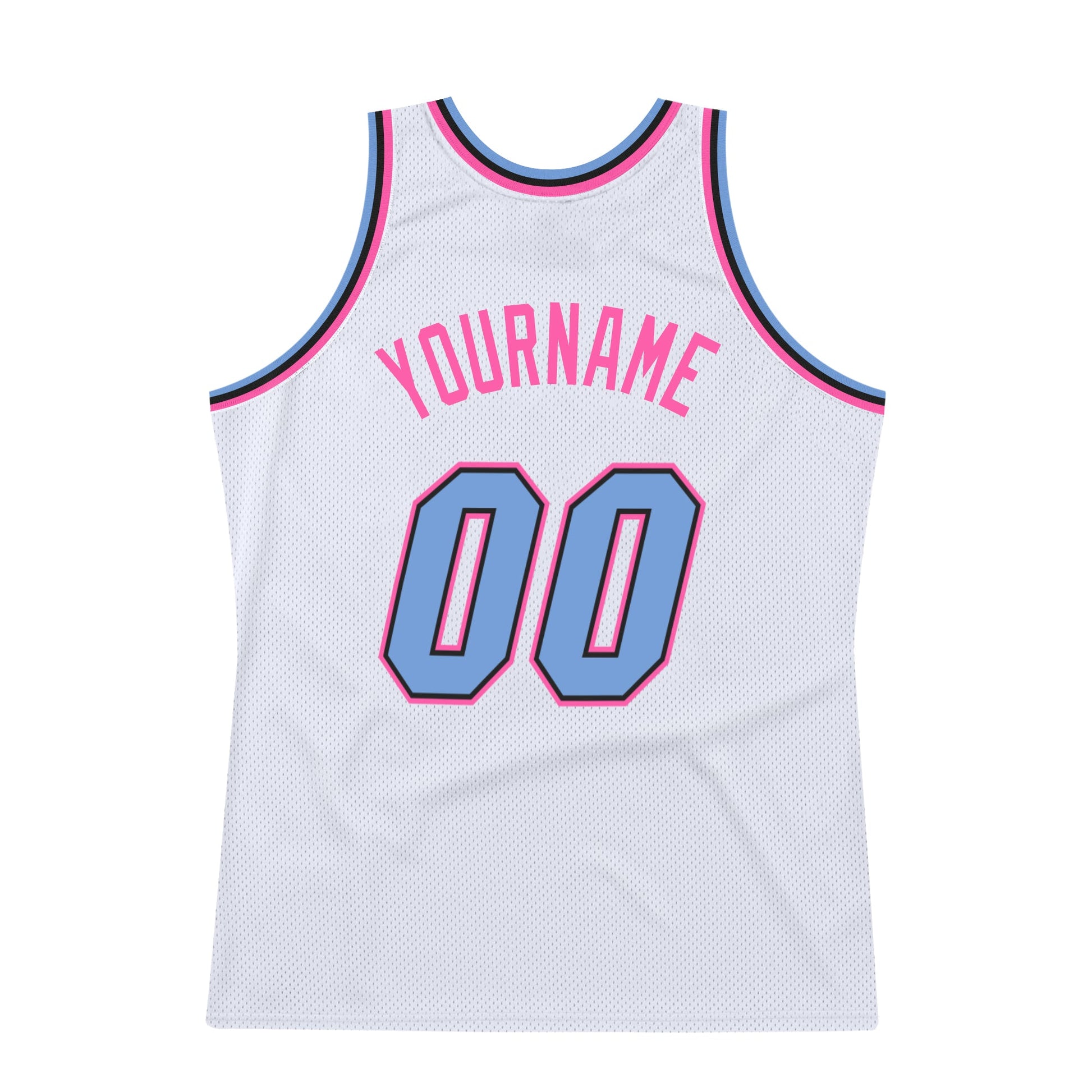 Custom White Light Blue-Pink Authentic Throwback Basketball Jersey - Sky-Custom