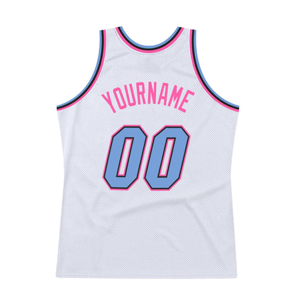 Custom White Light Blue-Pink Authentic Throwback Basketball Jersey - Sky-Custom