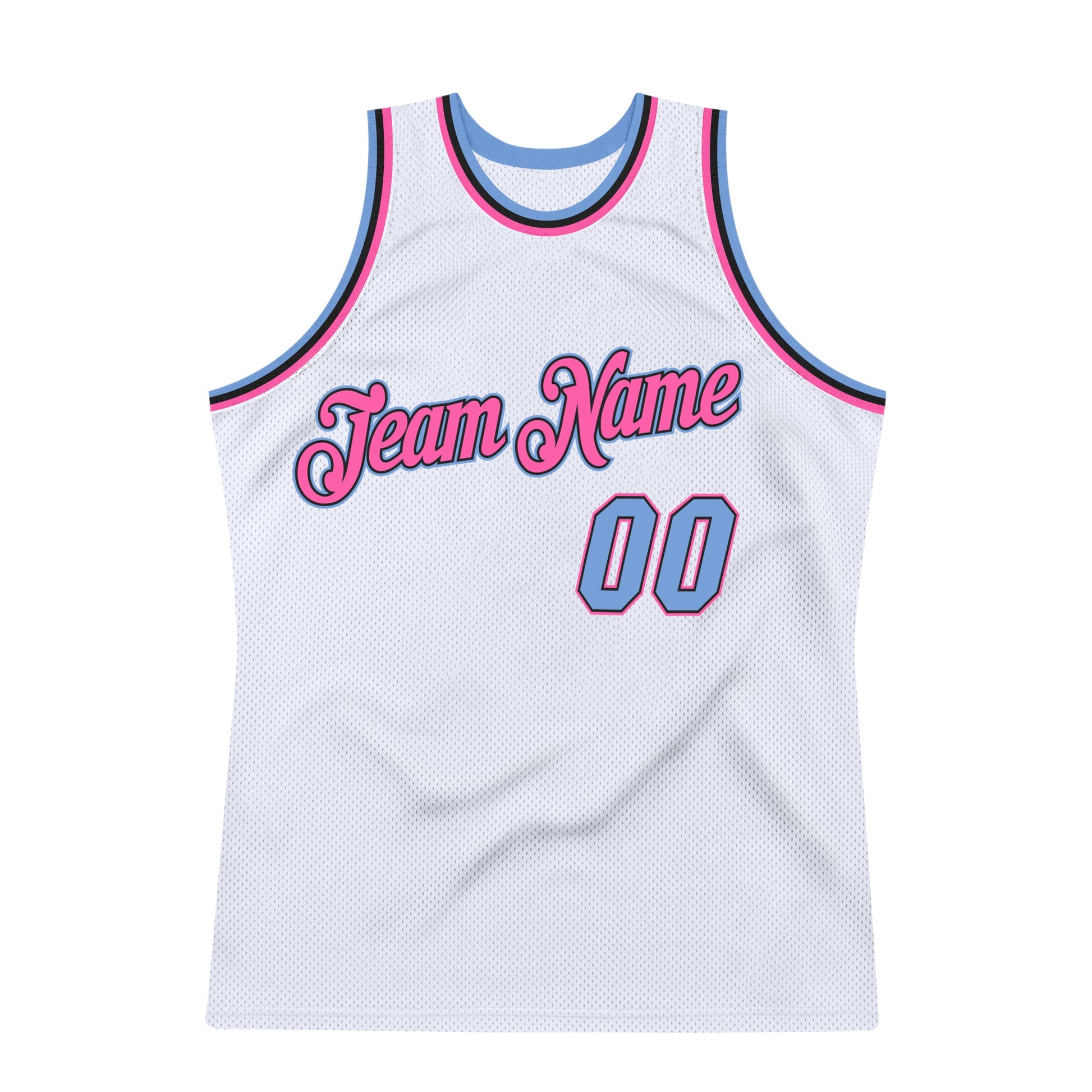 Custom White Light Blue-Pink Authentic Throwback Basketball Jersey - Sky-Custom