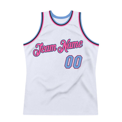 Custom White Light Blue-Pink Authentic Throwback Basketball Jersey - Sky-Custom