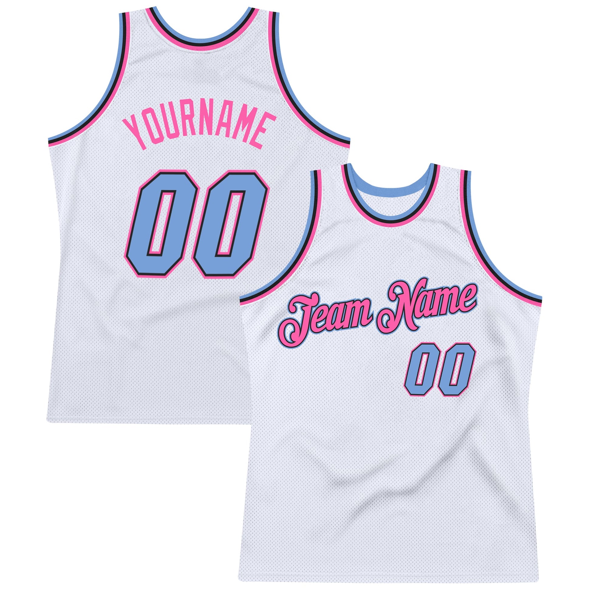 Custom White Light Blue-Pink Authentic Throwback Basketball Jersey - Sky-Custom