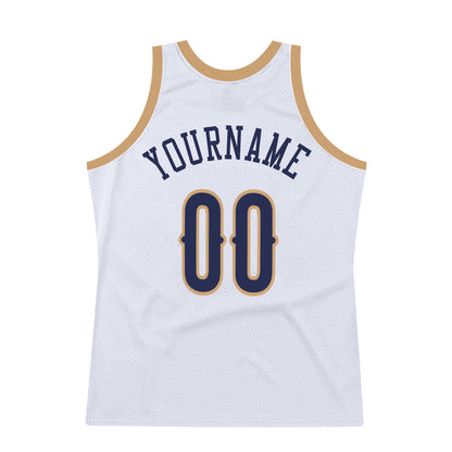 Custom White Navy-Old Gold Authentic Throwback Basketball Jersey - Sky-Custom
