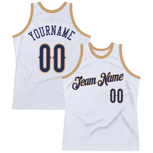Custom White Navy-Old Gold Authentic Throwback Basketball Jersey - Sky-Custom
