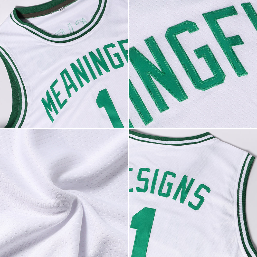 Custom White Hunter Green-Neon Green Authentic Throwback Basketball Jersey - Sky-Custom