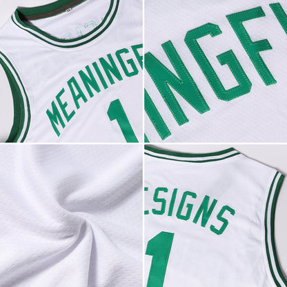 Custom White Hunter Green-Neon Green Authentic Throwback Basketball Jersey - Sky-Custom