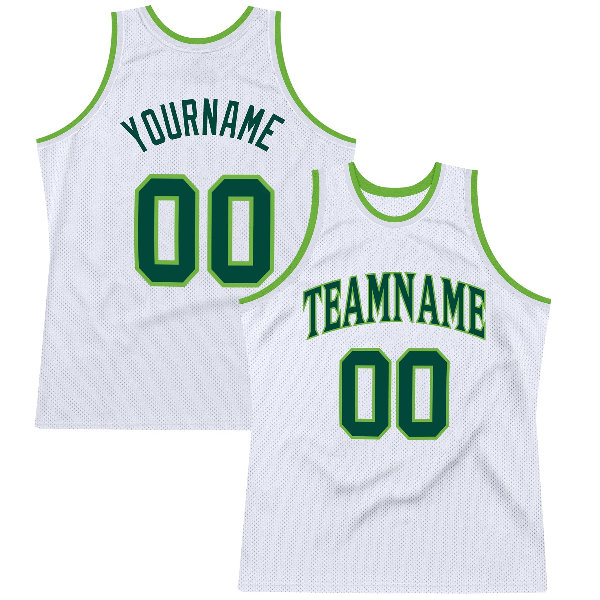 Custom White Hunter Green-Neon Green Authentic Throwback Basketball Jersey - Sky-Custom