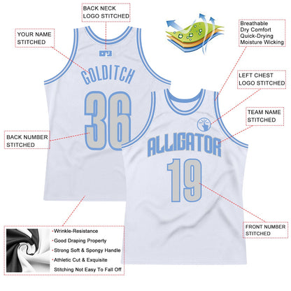 Custom White Light Gray-Light Blue Authentic Throwback Basketball Jersey - Sky-Custom