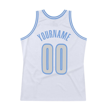 Custom White Light Gray-Light Blue Authentic Throwback Basketball Jersey - Sky-Custom