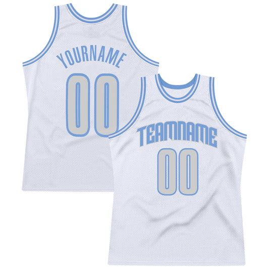 Custom White Light Gray-Light Blue Authentic Throwback Basketball Jersey - Sky-Custom