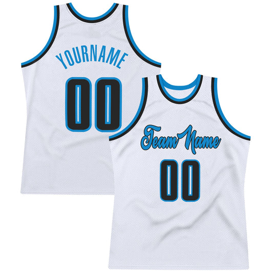 Custom White Black-Blue Authentic Throwback Basketball Jersey - Sky-Custom