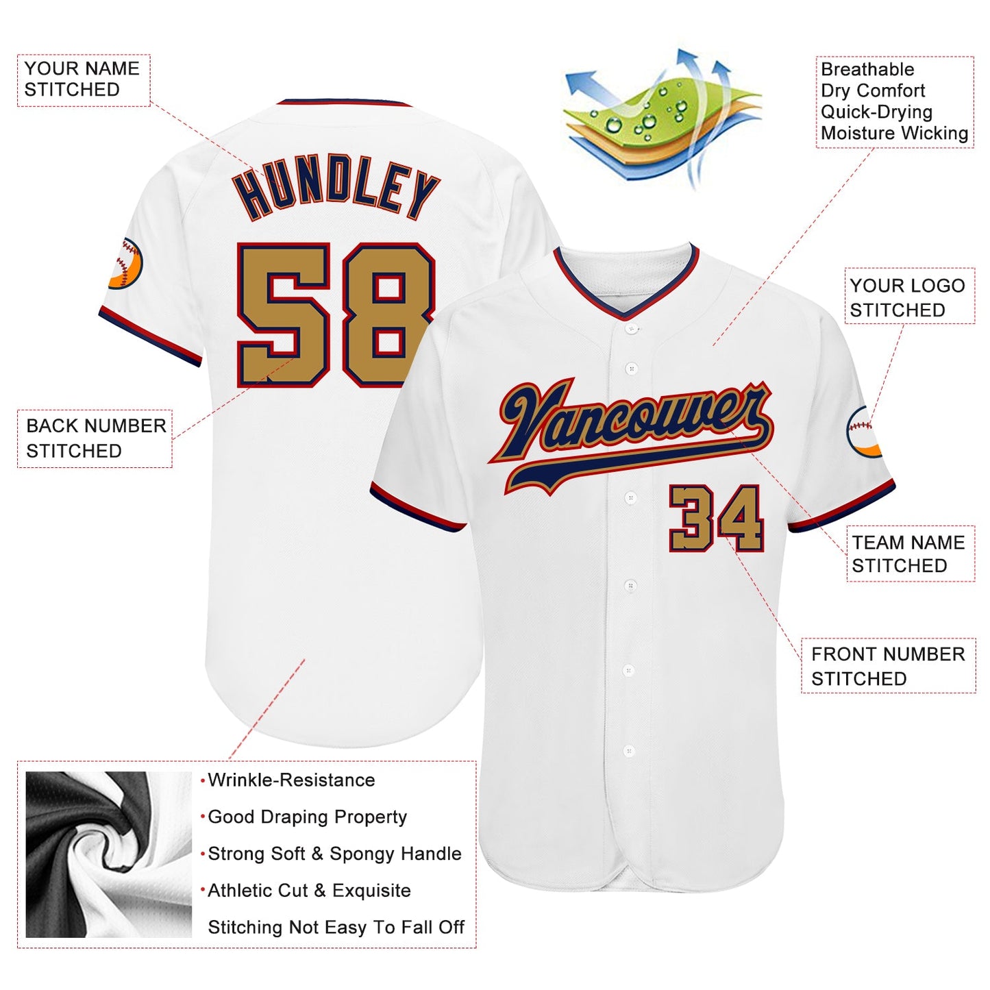 Custom White Old Gold-Navy Authentic Baseball Jersey - Sky-Custom