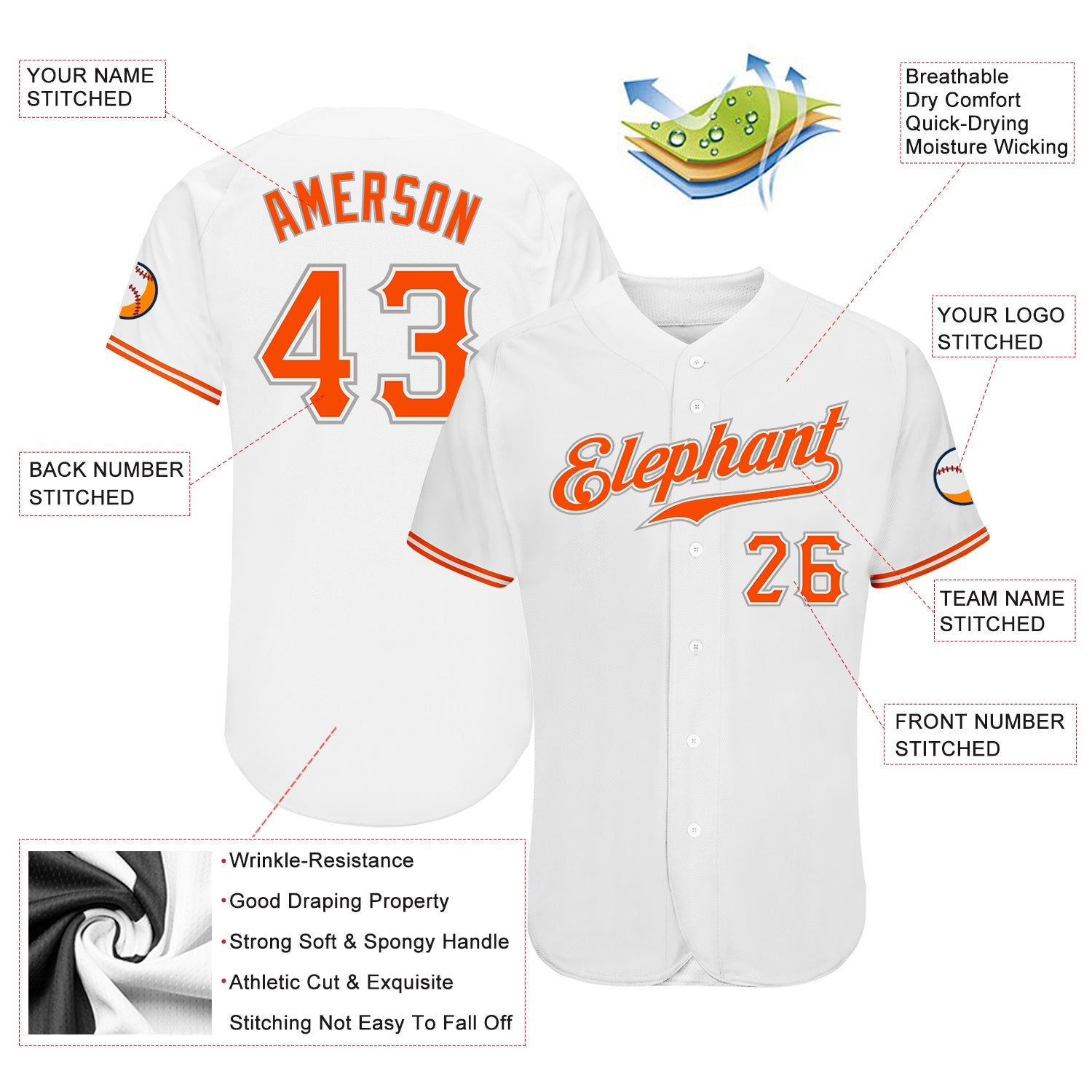 Custom White Orange-Gray Authentic Baseball Jersey - Sky-Custom