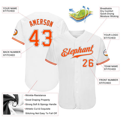 Custom White Orange-Gray Authentic Baseball Jersey - Sky-Custom