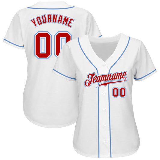 Custom White Red-Light Blue Authentic Baseball Jersey - Sky-Custom