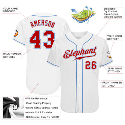 Custom White Red-Light Blue Authentic Baseball Jersey - Sky-Custom