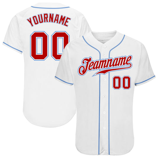 Custom White Red-Light Blue Authentic Baseball Jersey - Sky-Custom