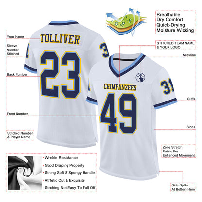 Custom White Navy-Light Blue Mesh Authentic Throwback Football Jersey - Sky-Custom