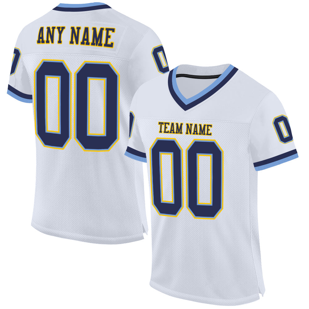Custom White Navy-Light Blue Mesh Authentic Throwback Football Jersey - Sky-Custom