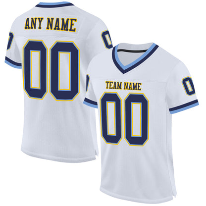 Custom White Navy-Light Blue Mesh Authentic Throwback Football Jersey - Sky-Custom