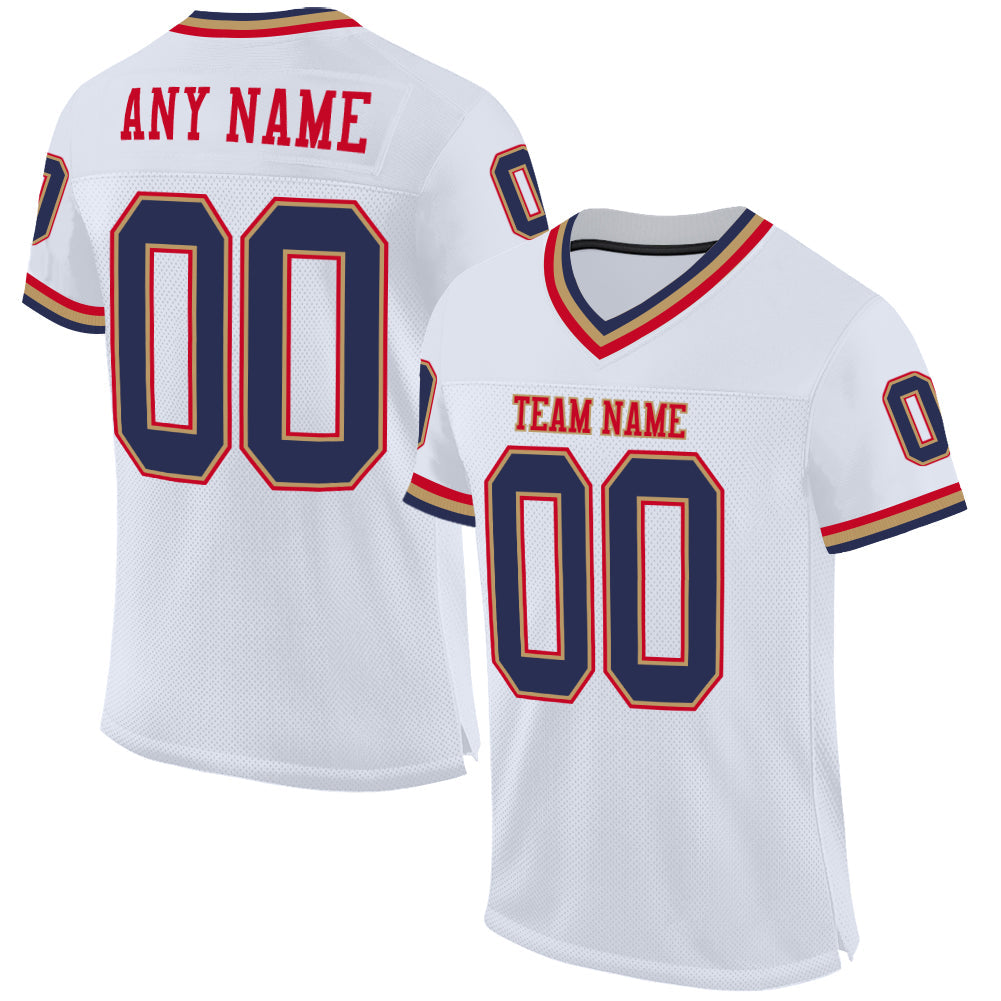 Custom White Navy-Red Mesh Authentic Throwback Football Jersey - Sky-Custom