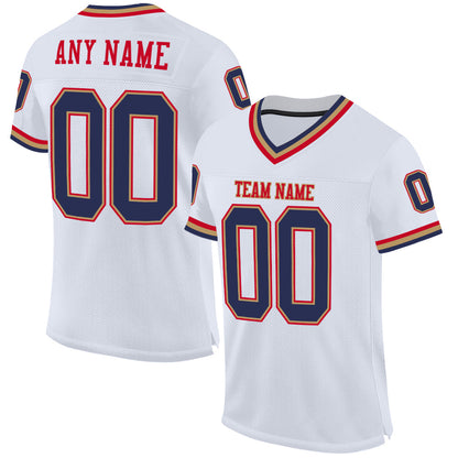 Custom White Navy-Red Mesh Authentic Throwback Football Jersey - Sky-Custom