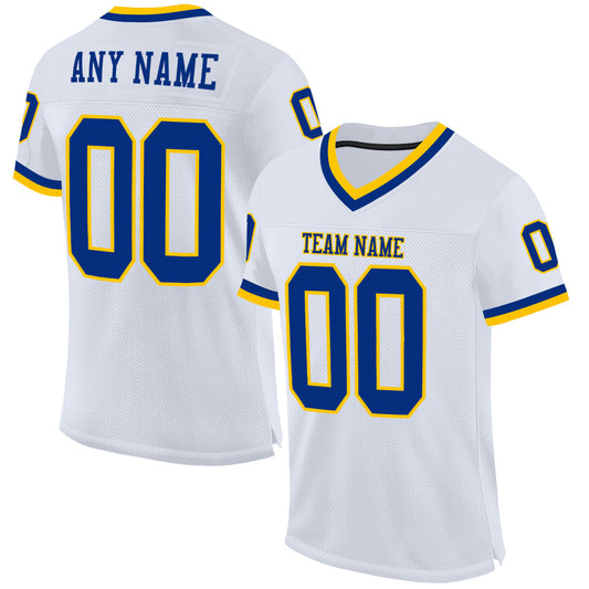 Custom White Royal-Gold Mesh Authentic Throwback Football Jersey - Sky-Custom