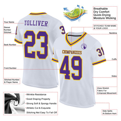 Custom White Purple-Gold Mesh Authentic Throwback Football Jersey - Sky-Custom
