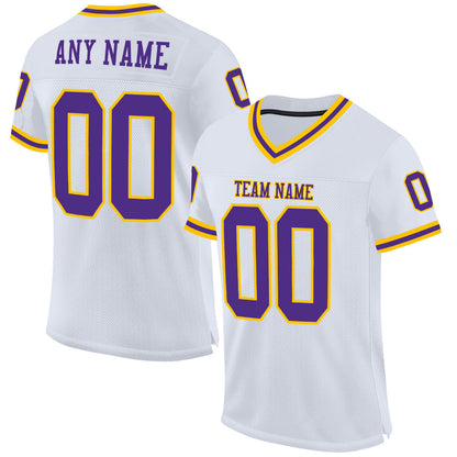 Custom White Purple-Gold Mesh Authentic Throwback Football Jersey - Sky-Custom