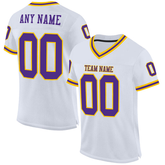 Custom White Purple-Gold Mesh Authentic Throwback Football Jersey - Sky-Custom