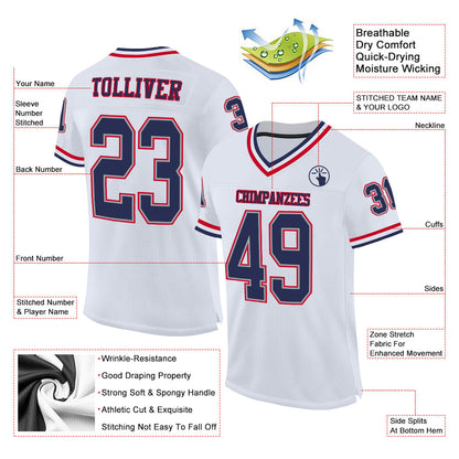 Custom White Navy-Red Mesh Authentic Throwback Football Jersey - Sky-Custom