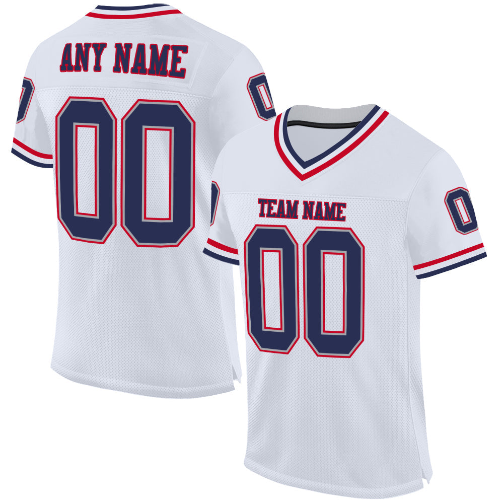Custom White Navy-Red Mesh Authentic Throwback Football Jersey - Sky-Custom