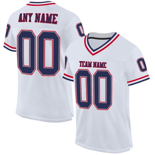 Custom White Navy-Red Mesh Authentic Throwback Football Jersey - Sky-Custom