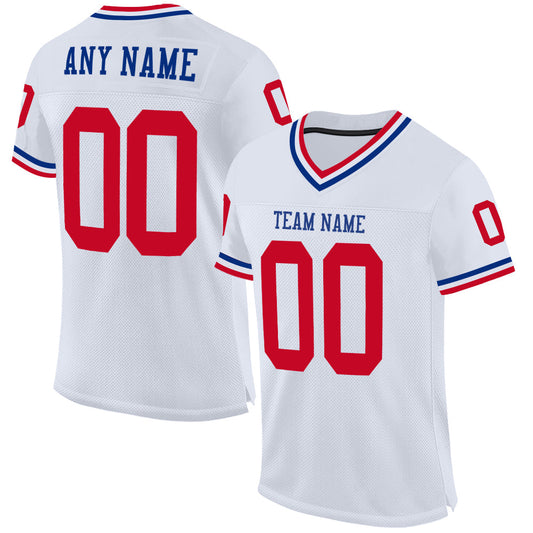 Custom White Red-Royal Mesh Authentic Throwback Football Jersey - Sky-Custom