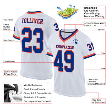Custom White Royal-Orange Mesh Authentic Throwback Football Jersey - Sky-Custom