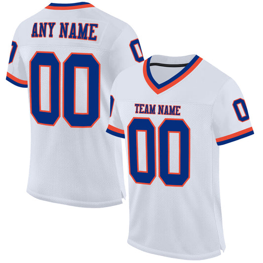 Custom White Royal-Orange Mesh Authentic Throwback Football Jersey - Sky-Custom