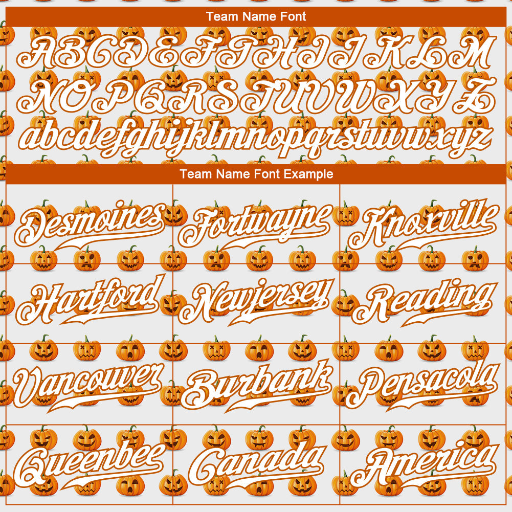 Custom White White-Texas Orange 3D Pattern Design Halloween Pumpkins Funny Faces Authentic Baseball Jersey - Sky-Custom
