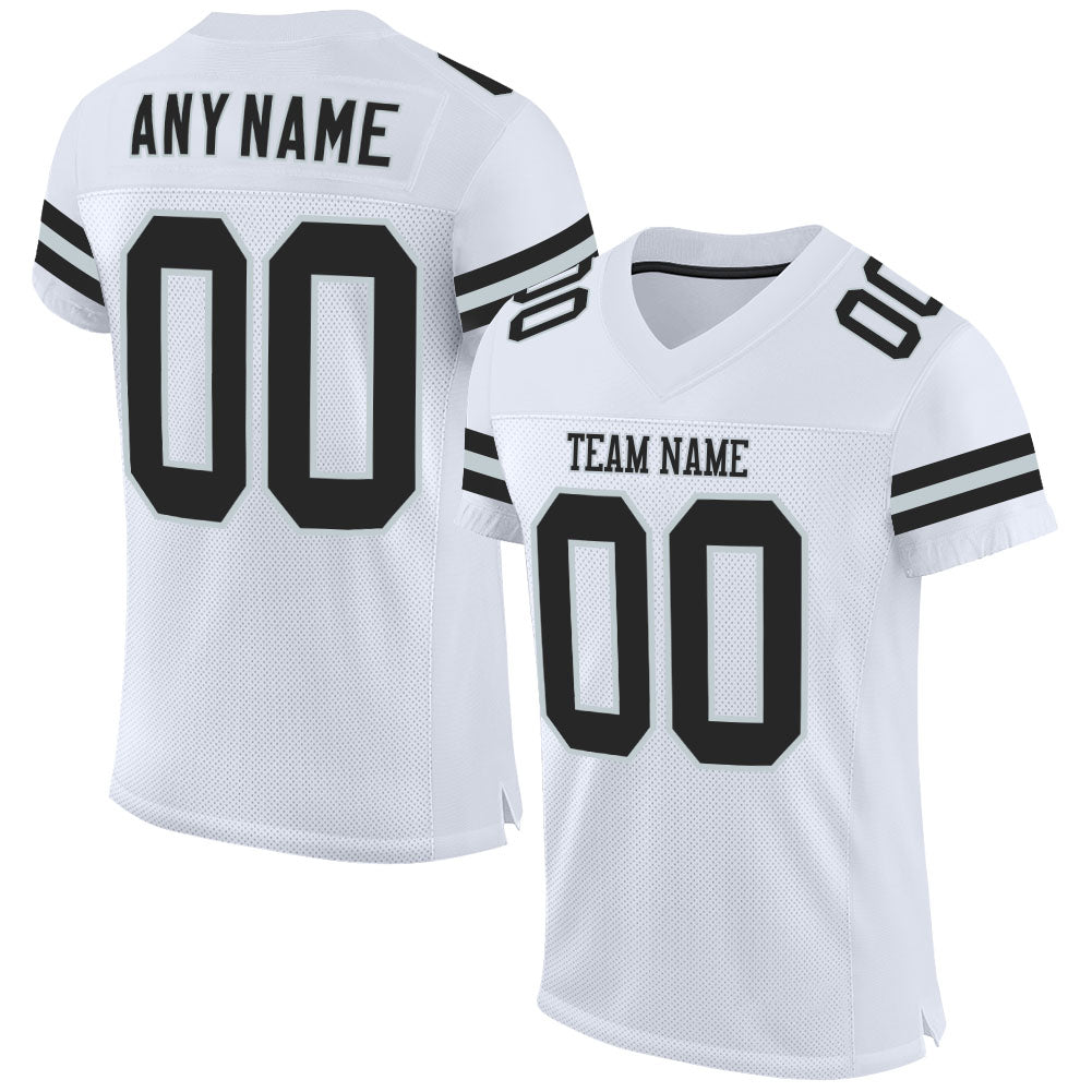 Custom White Black-Silver Mesh Authentic Football Jersey - Sky-Custom