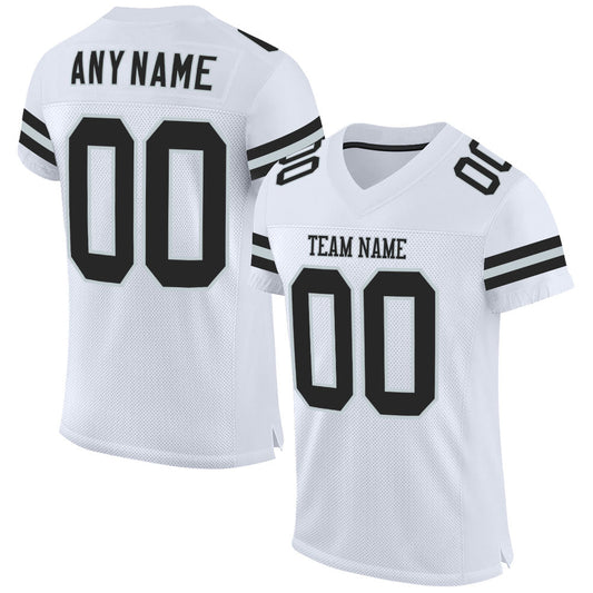Custom White Black-Silver Mesh Authentic Football Jersey - Sky-Custom